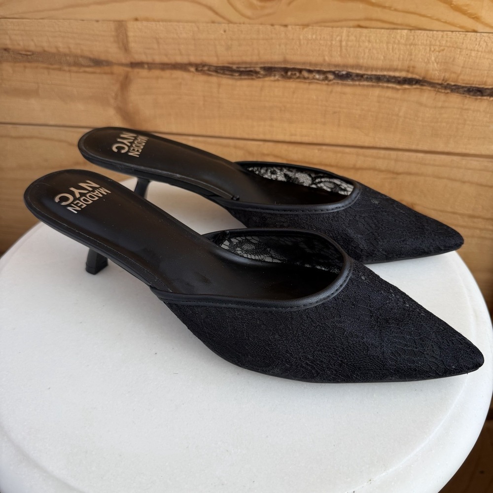 Madden NYC Lace Kitten Low Heels Sz 11 Slip On Pointed Toe Y2K Whimsigoth
